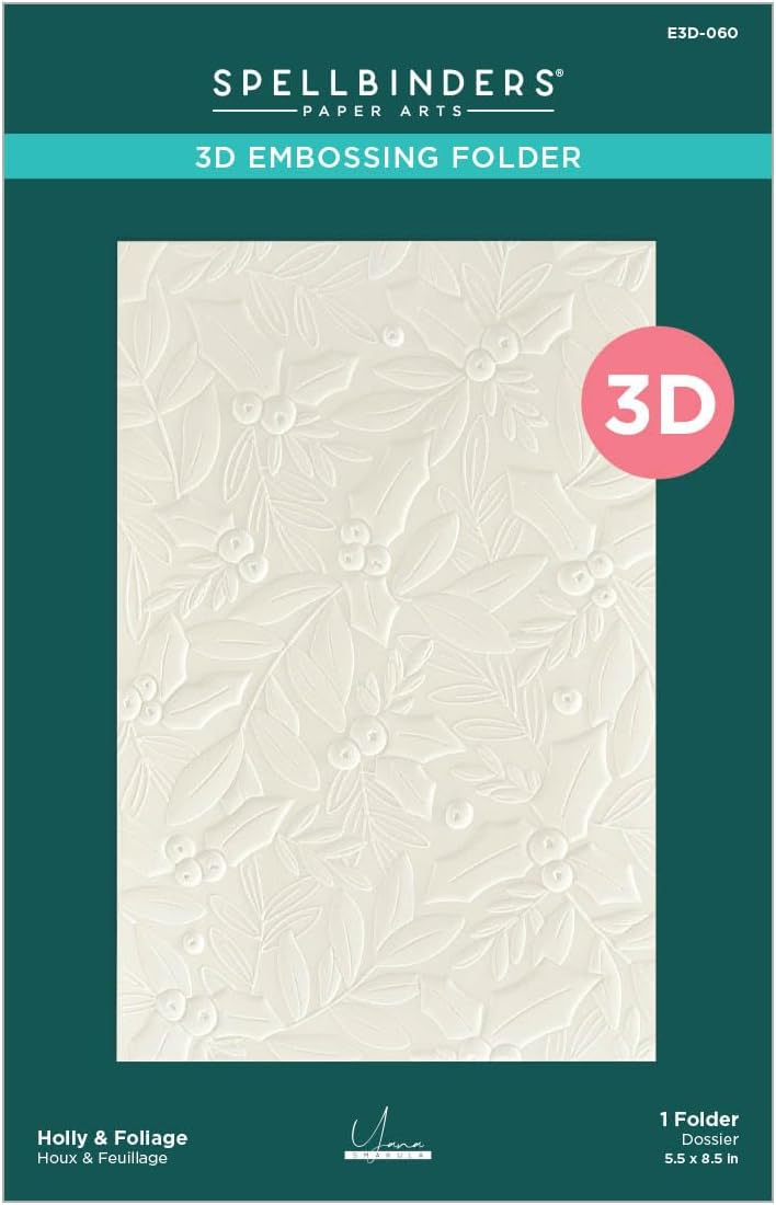 Spellbinders E3D-060 Holly & Foliage 3D Embossing Folder from The De-Light-Ful Christmas Collection by Yana Smakula - Image 1